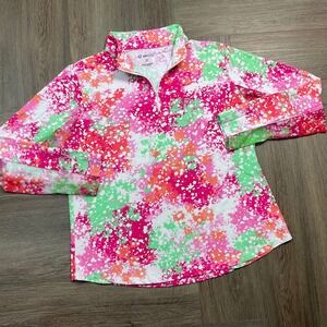 IBKUL Golf Pullover Womens XL Pink Green Paisley Print Resort UPF50 1/4 Zip